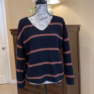 Vneck striped sweater with open back